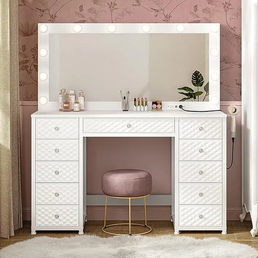 XMSJ Makeup Vanity Desk With Mirror And Power Strip