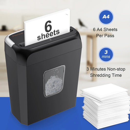 Bonsaii 6-Sheet Cross Cut Paper Shredder for Home Office