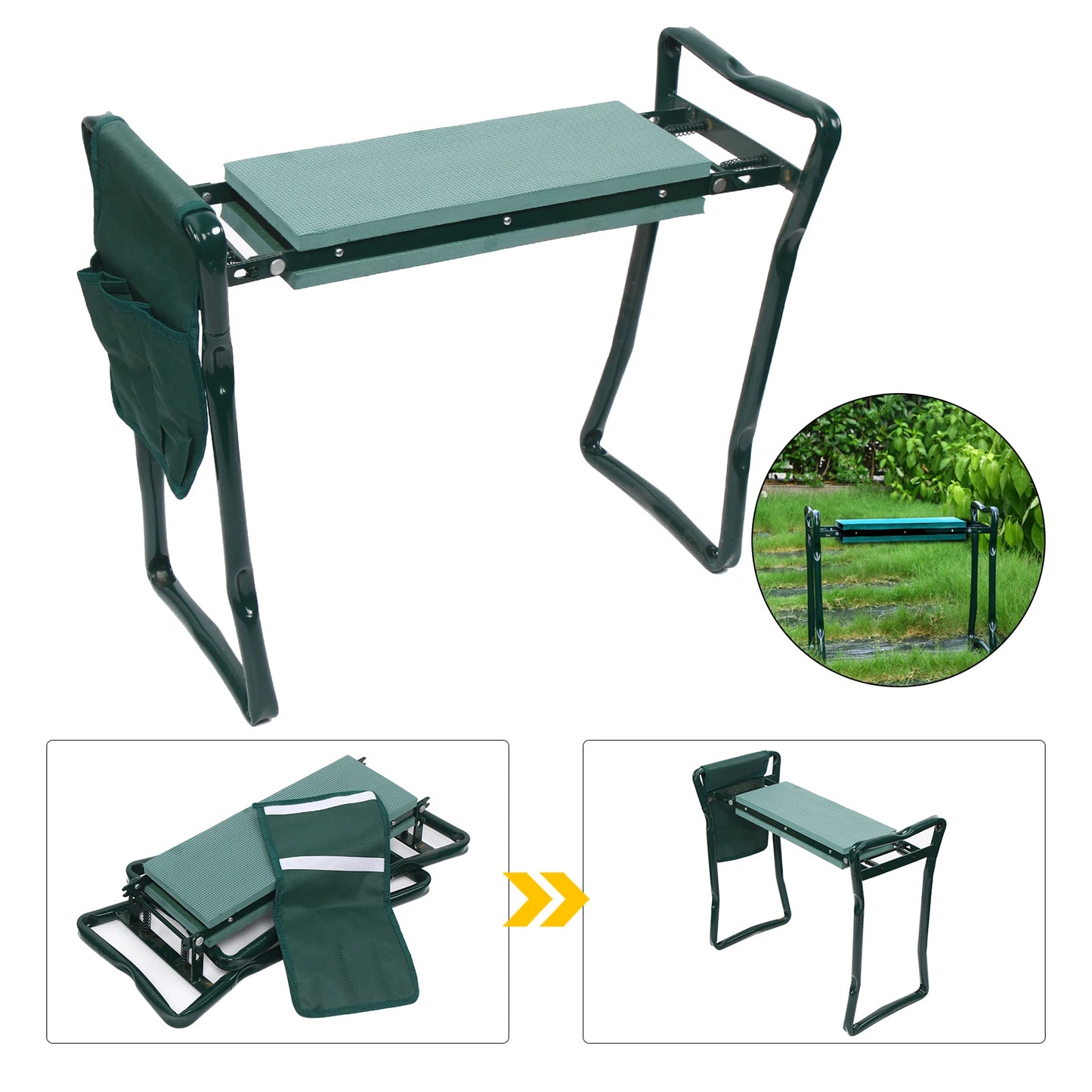 Hign Concerned Folding Garden Kneeler Bench With Tool Bag