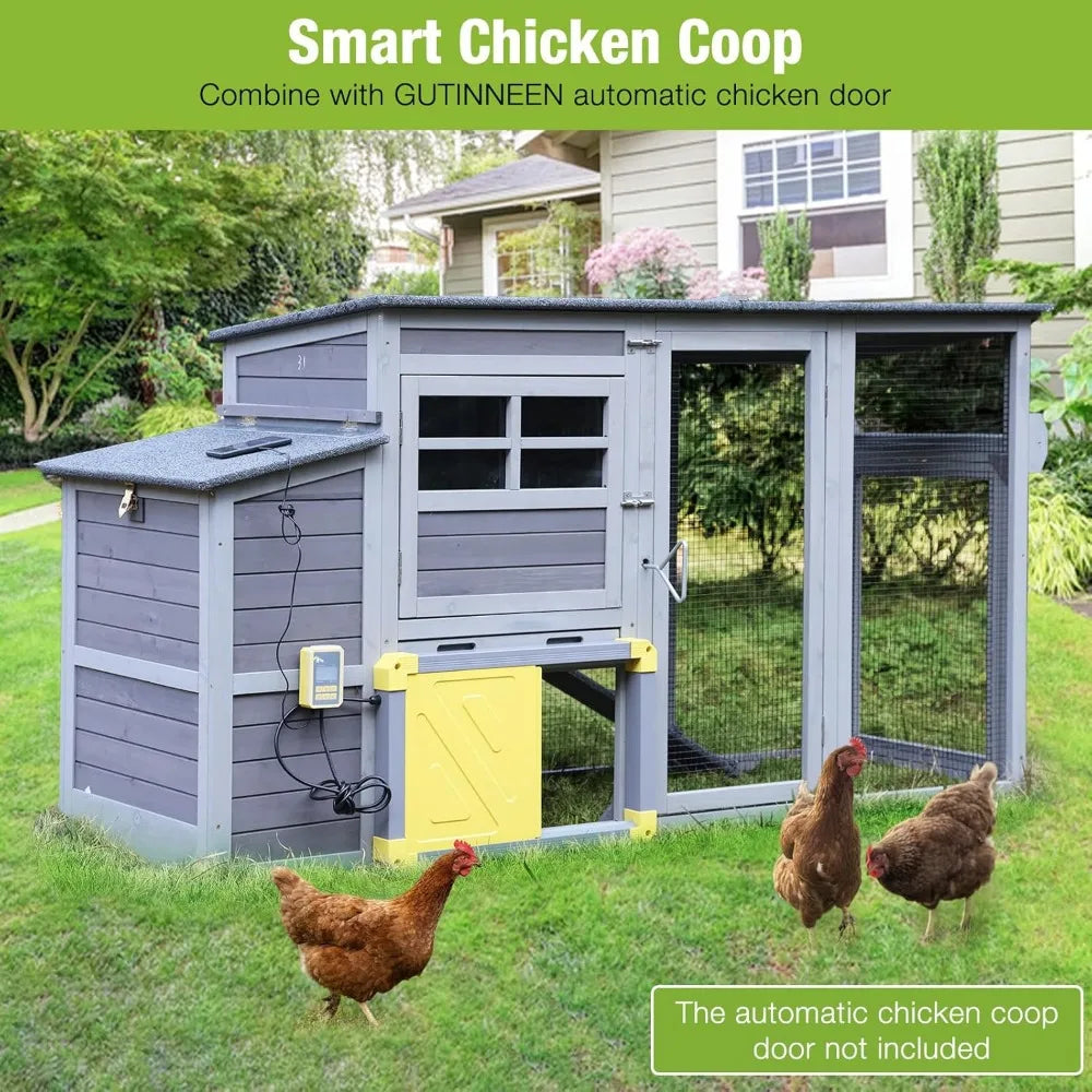 Chicken Coop with Wheels Portable Hen House for 4-6 Chickens with Large Run, Nesting Box, Metal Tray 74.9"