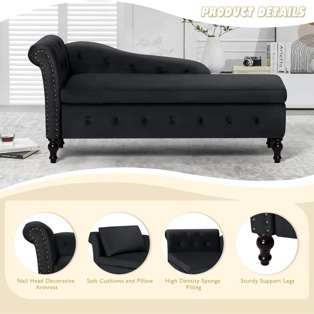 HUANZHUANG Button Tufted Velvet Chaise Lounge With Storage