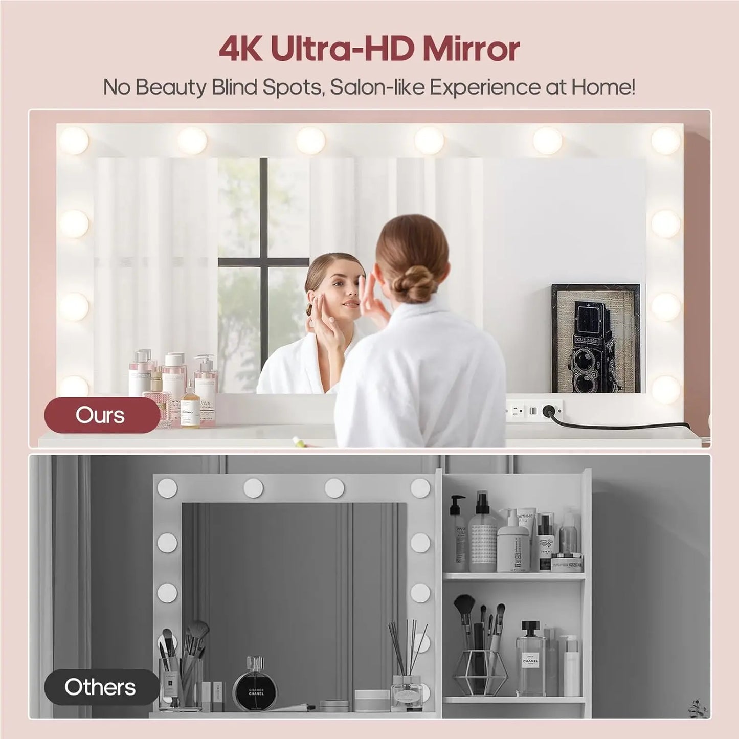 XMSJ Makeup Vanity Desk With Mirror And Power Strip