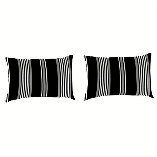 Outdoor Black Stripe Lumbar Throw Pillows Set of Two