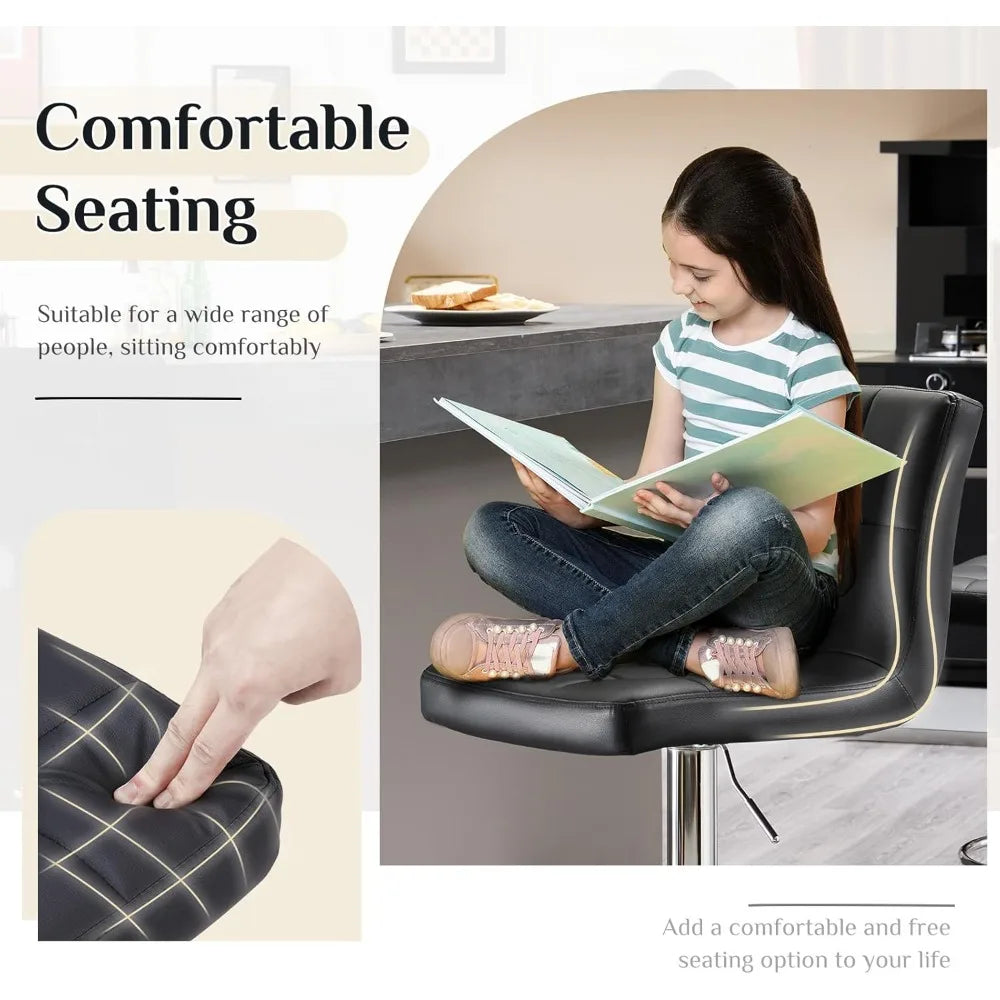 Upholstered PU Leather Saddle Bar Stools With Metal Base