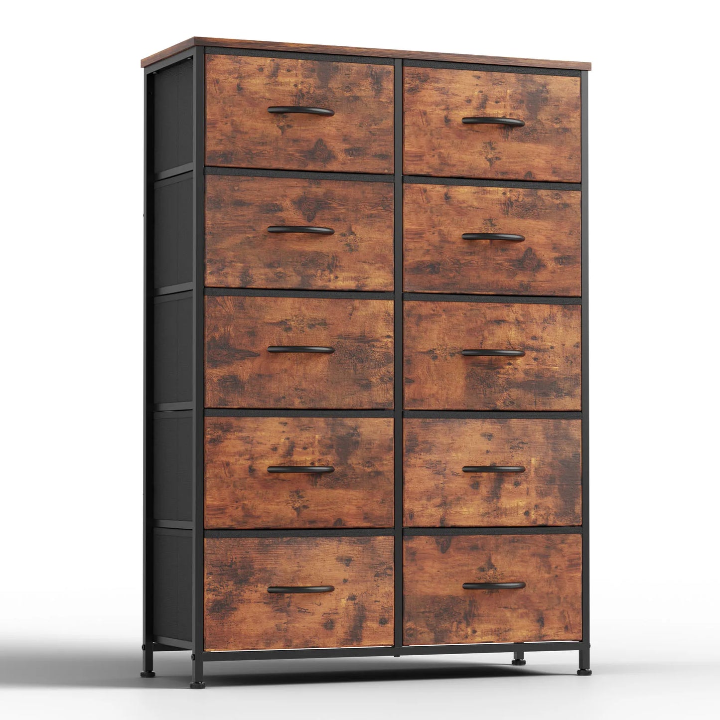 JHK Modern Bedside Table With Ten Fabric Drawers Nightstand
