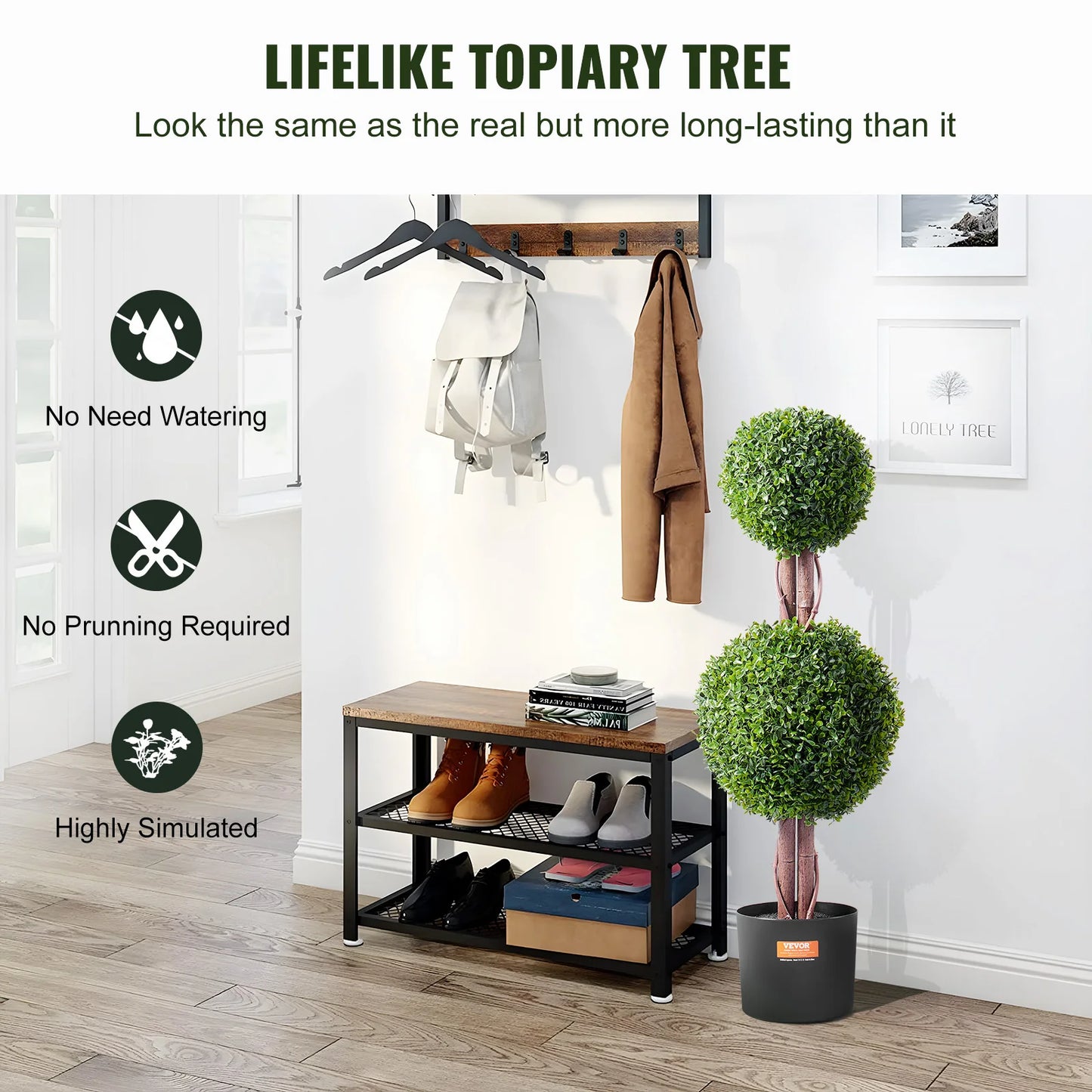 VEVOR Artificial Boxwood Topiary Tree Faux Plant with Extra Leaves Pot Small Decoration UV Rated Set for Home Decor Indoor Outdoor