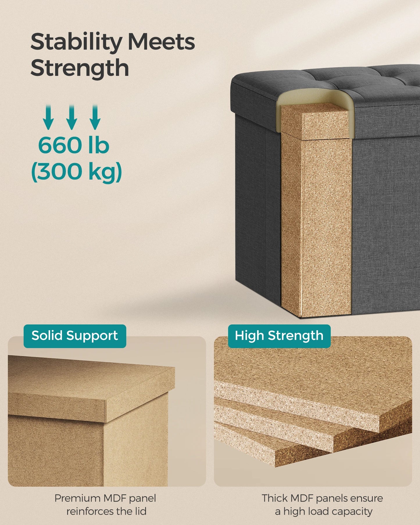 Songmics Mazie Collection Folding Storage Ottoman Bench