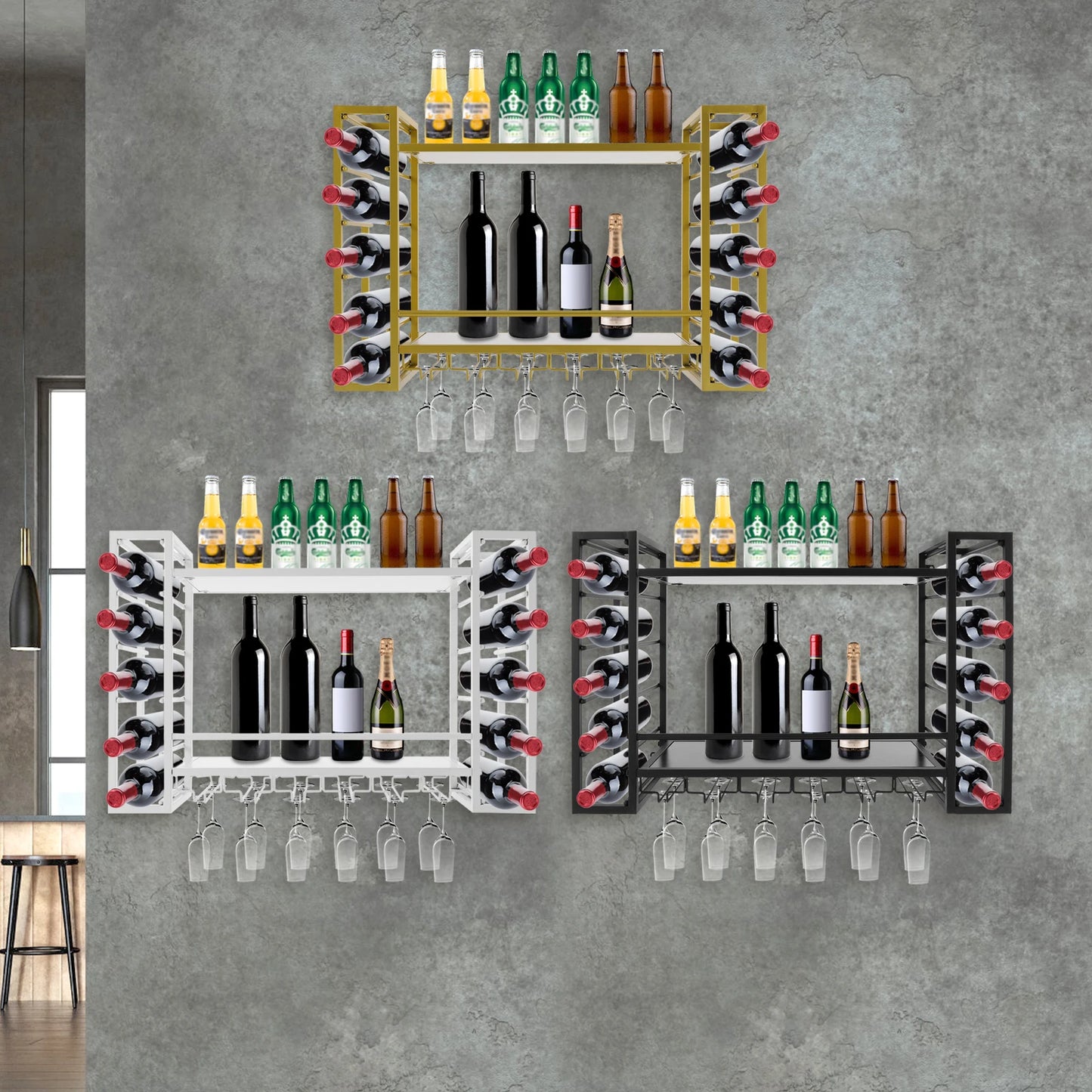 White/Black/Gold Wall Mounted Wine Rack Wine Storage Display Shelf Hanging Wall Bar Shelf