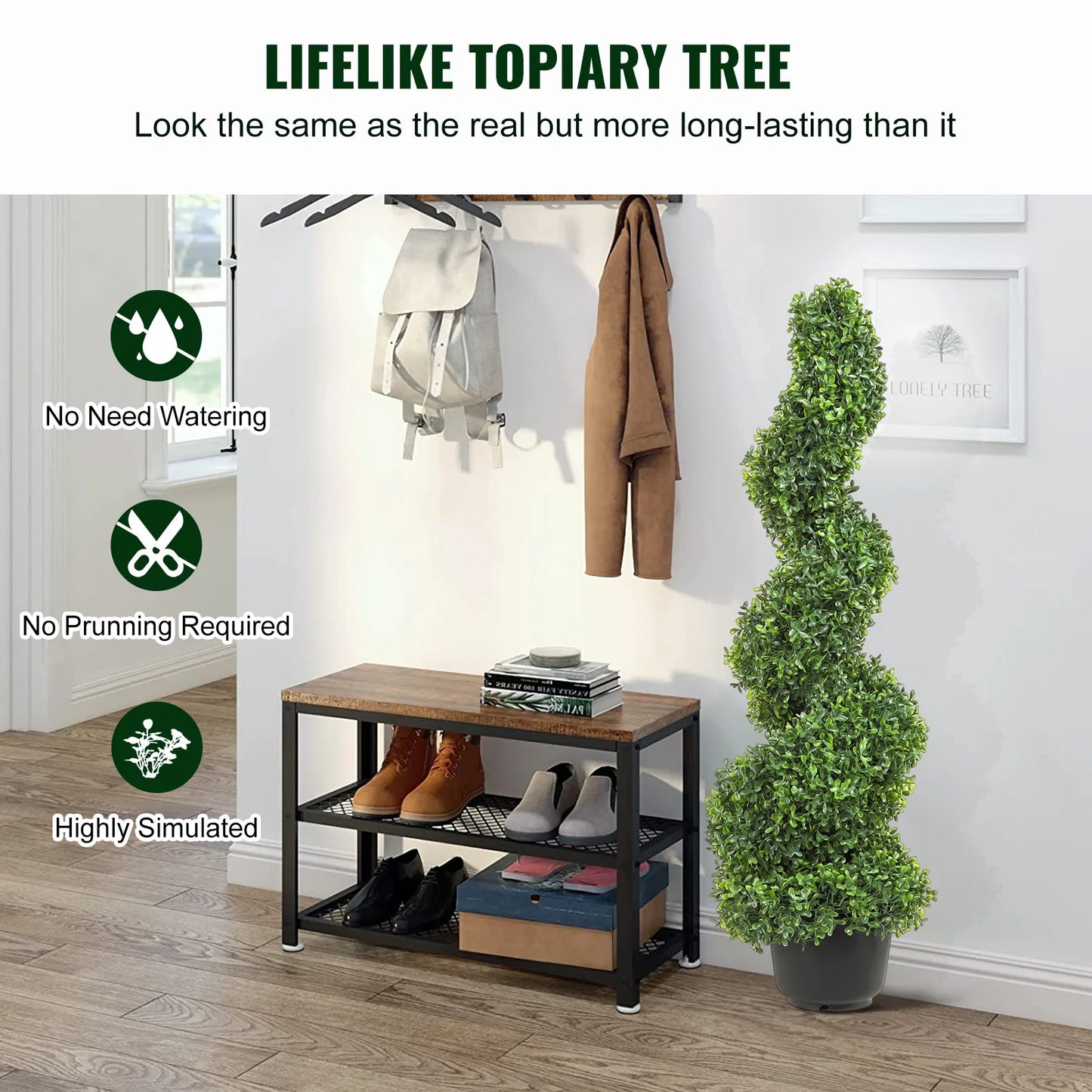 SucceBuy Artificial Boxwood Tower Topiary Spiral Plant 24 Inch 36 Inch 48 Inch High Decorative Green Plastic PE Tree