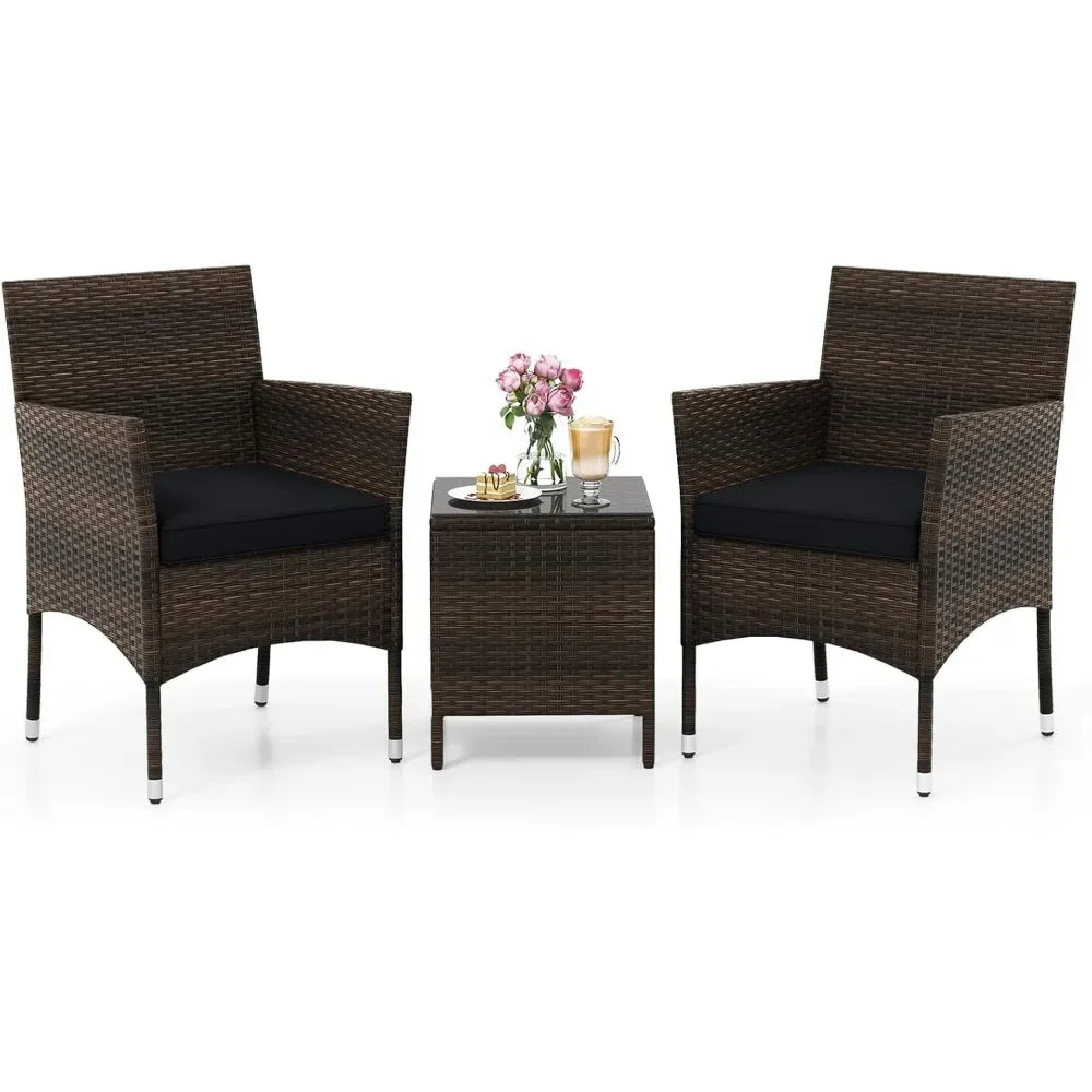 ANGDUO Outdoor Wicker Patio 3 Piece Bistro Set With Table
