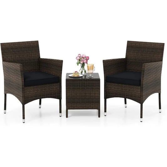 ANGDUO Outdoor Wicker Patio 3 Piece Bistro Set With Table