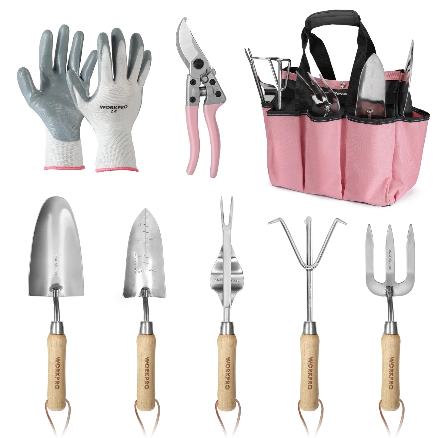 WORKPRO 8 Piece Garden Tool Set with Tote and Gloves