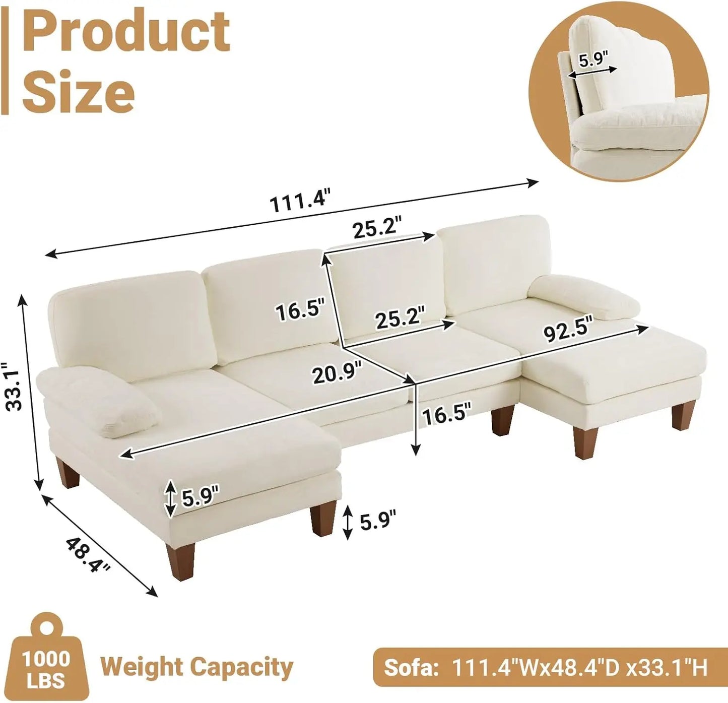 XMSJ Modern U Shaped Sectional Sofa With Double Chaise
