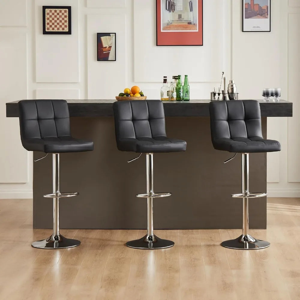 Upholstered PU Leather Saddle Bar Stools With Metal Base