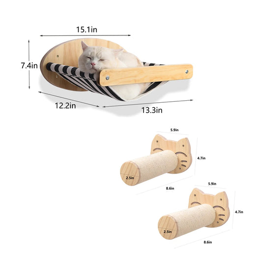 PETRAVELCN Cat Wall Mounted Hammock And Scratching Posts Set
