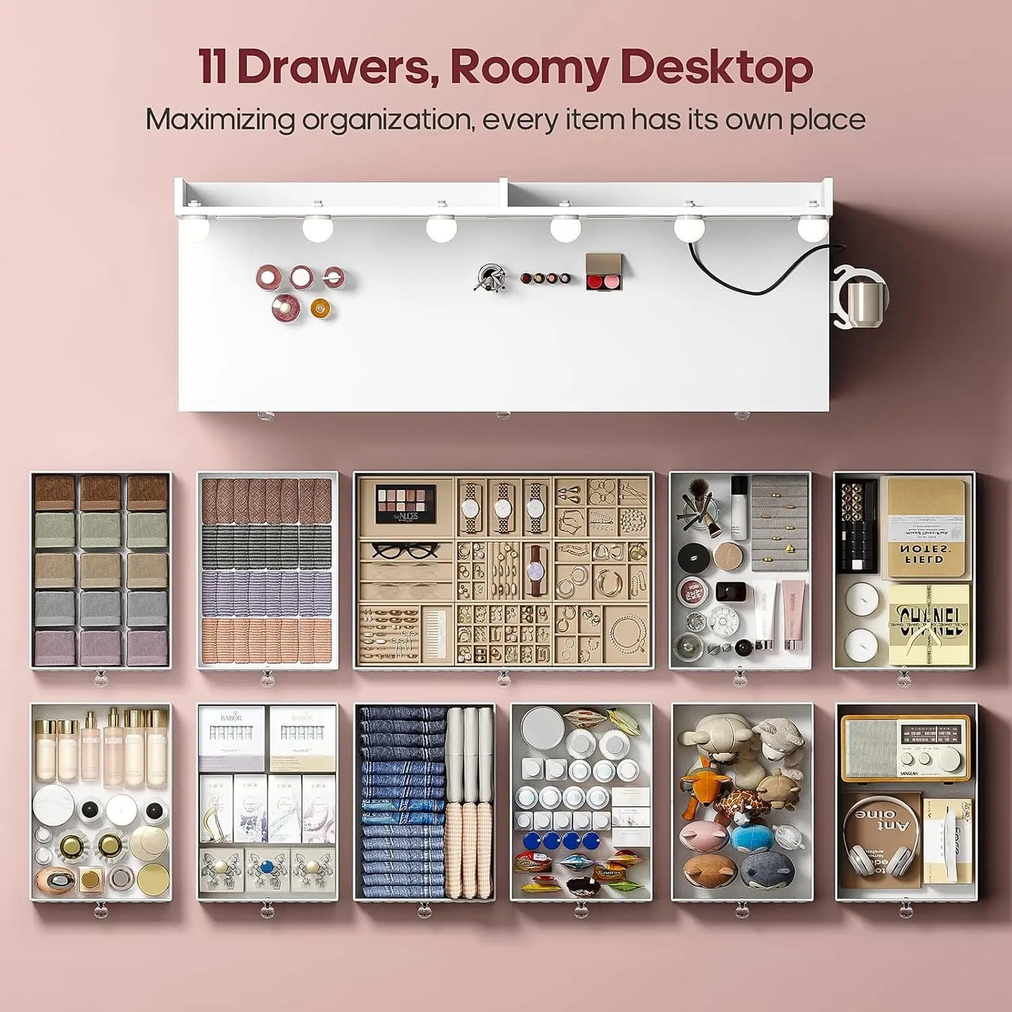 XMSJ Makeup Vanity Desk With Mirror And Power Strip
