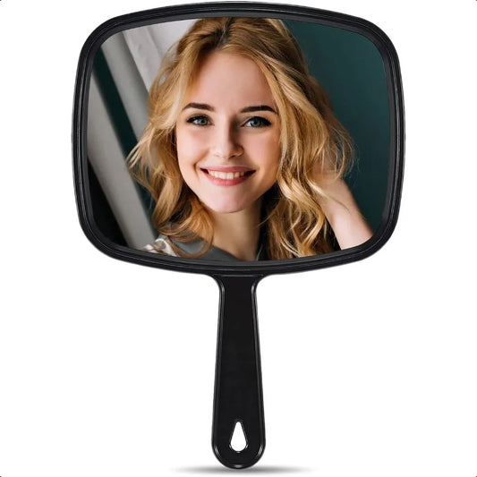 Hand Mirror Barber Hairdressing Handheld Mirror with Handle for Salon Square Black Medium