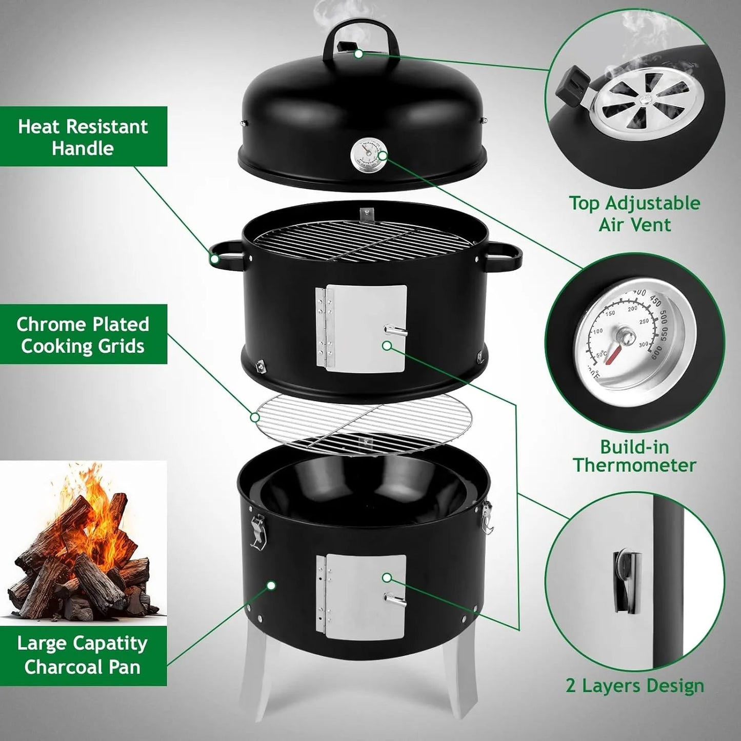 Hign Concerned Vertical Steel Charcoal Smoker Grill Cooker