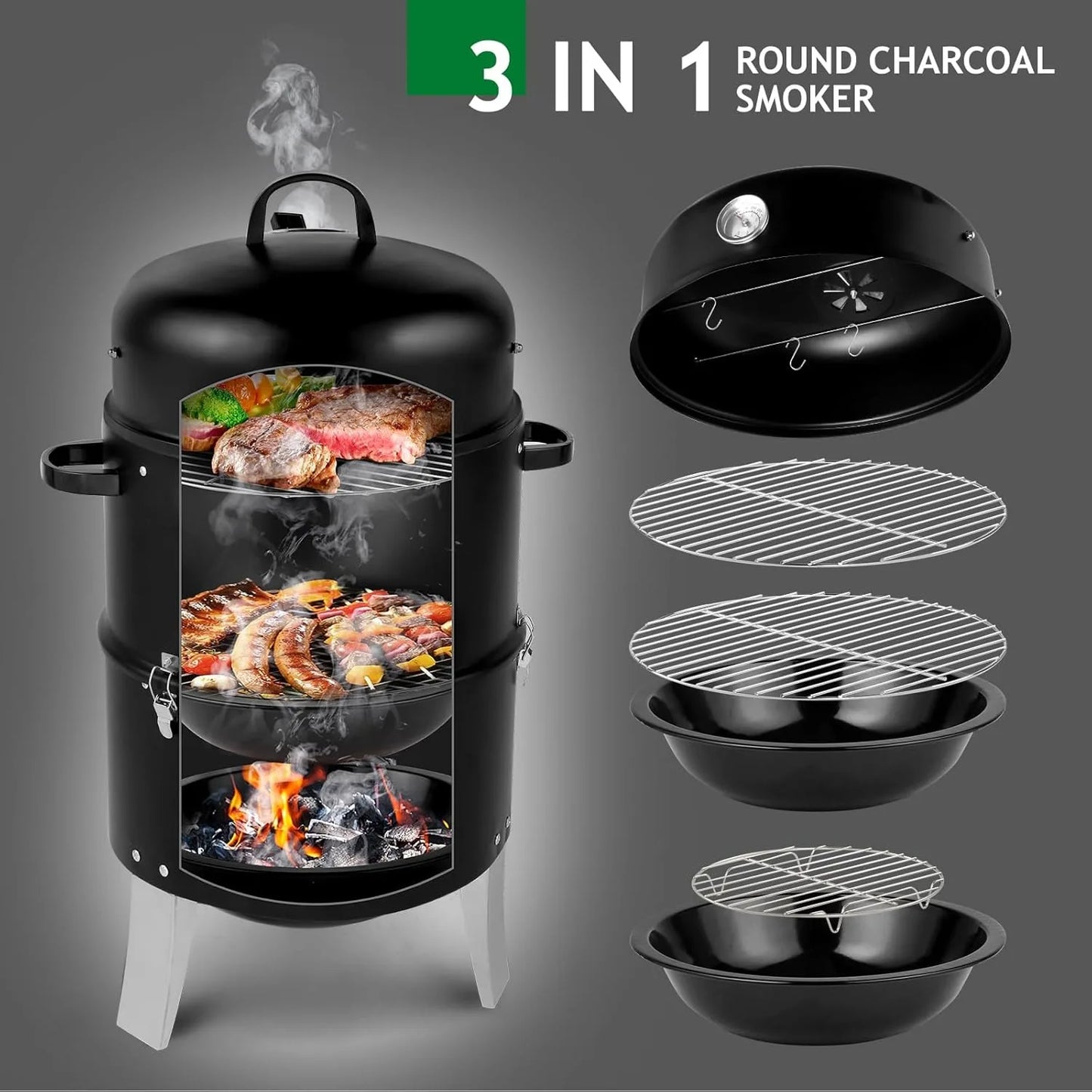 Hign Concerned Vertical Steel Charcoal Smoker Grill Cooker