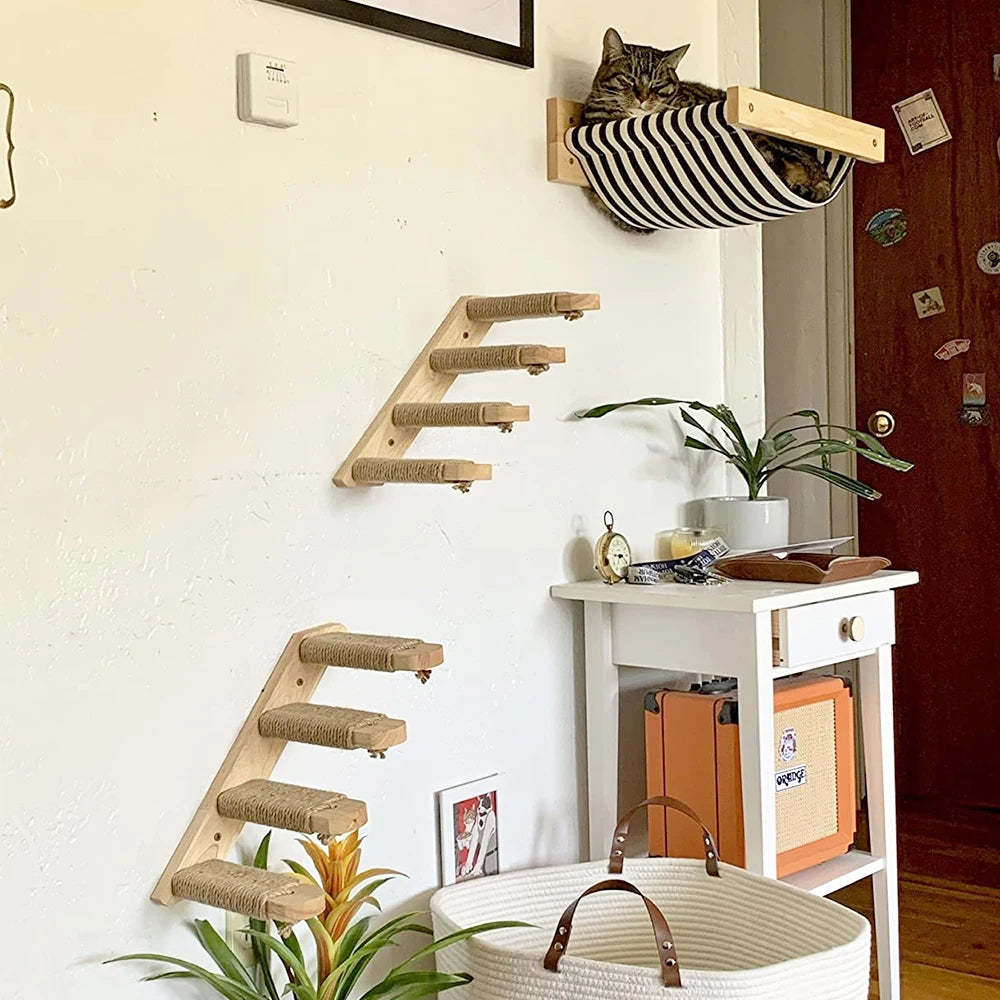 PETRAVELCN Cat Wall Mounted Hammock And Scratching Posts Set