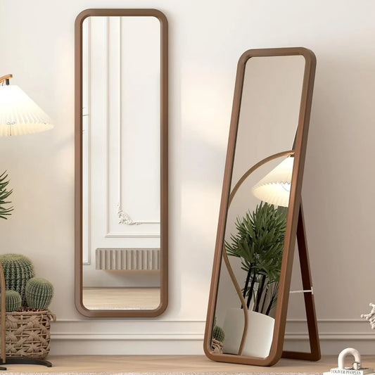 Wooden full-length mirror, 63 "18" floor or wall mounted, solid wood frame with rounded corners, bedroom vanity mirror