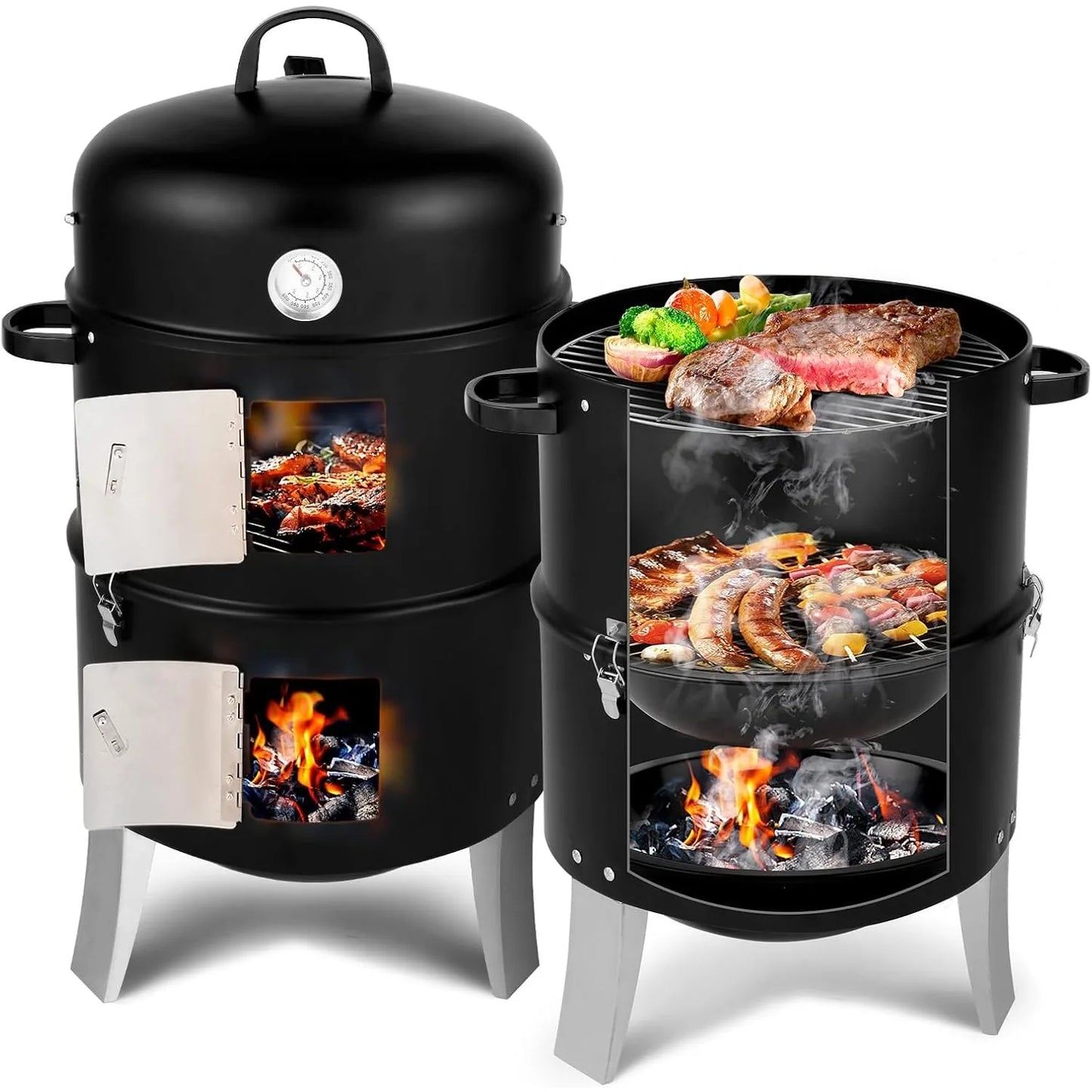 Hign Concerned Vertical Steel Charcoal Smoker Grill Cooker