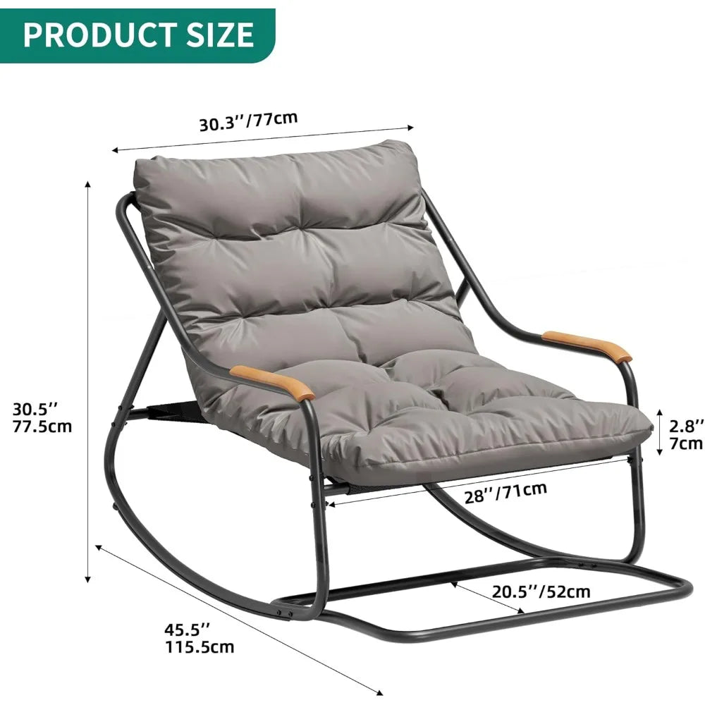 Modern Morocco Oversized Rocking Patio Chair With Teak Arms