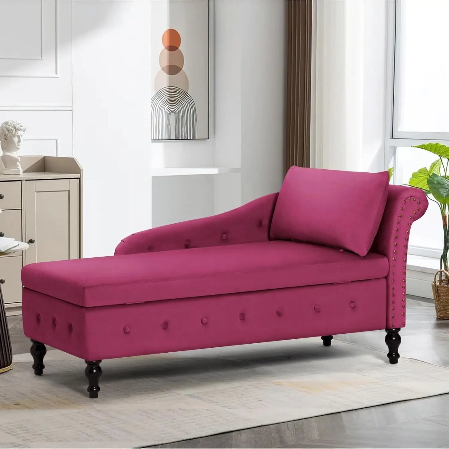 HUANZHUANG Button Tufted Velvet Chaise Lounge With Storage
