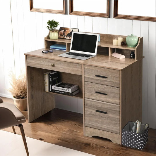 Catrimown Computer Desk with Drawers and Hutch, Wood Executive Desks for Home Office Bedrooms Desk Student Teen Writing Table