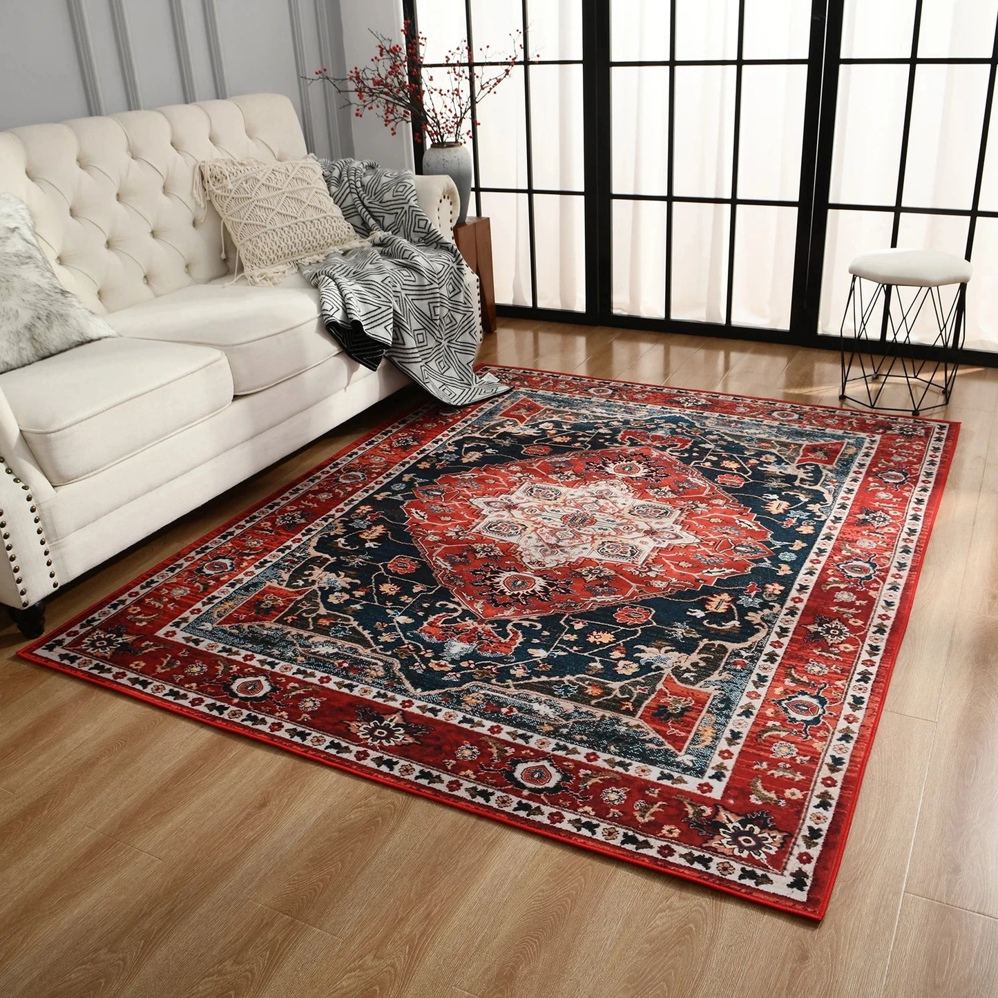 Boho Vintage Washable Bedroom Rug, Soft Accent Rugs for Living Room Dining Room, Non-Slip Non-Shedding Low-Pile Entryway Rug