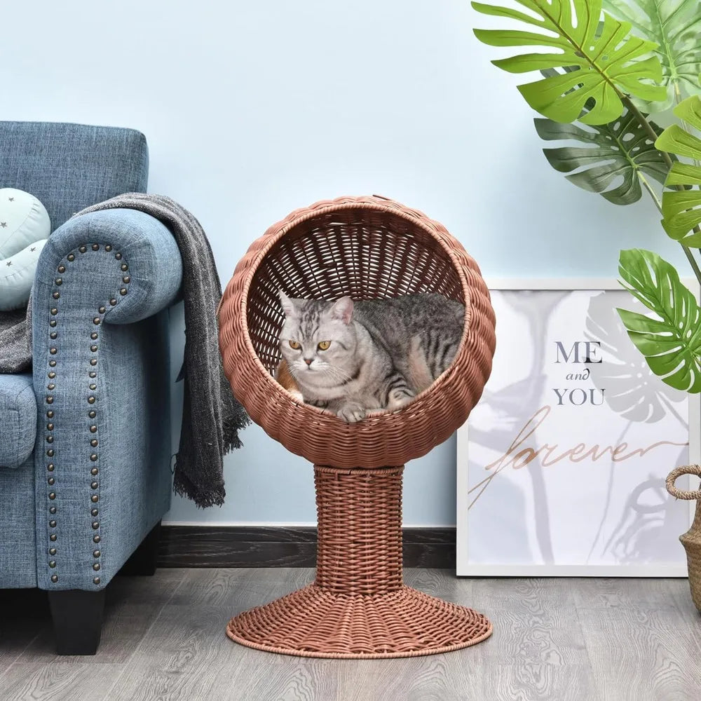 HUANZHUANG Elevated Cat Bed With Rotatable Egg Chair Pod
