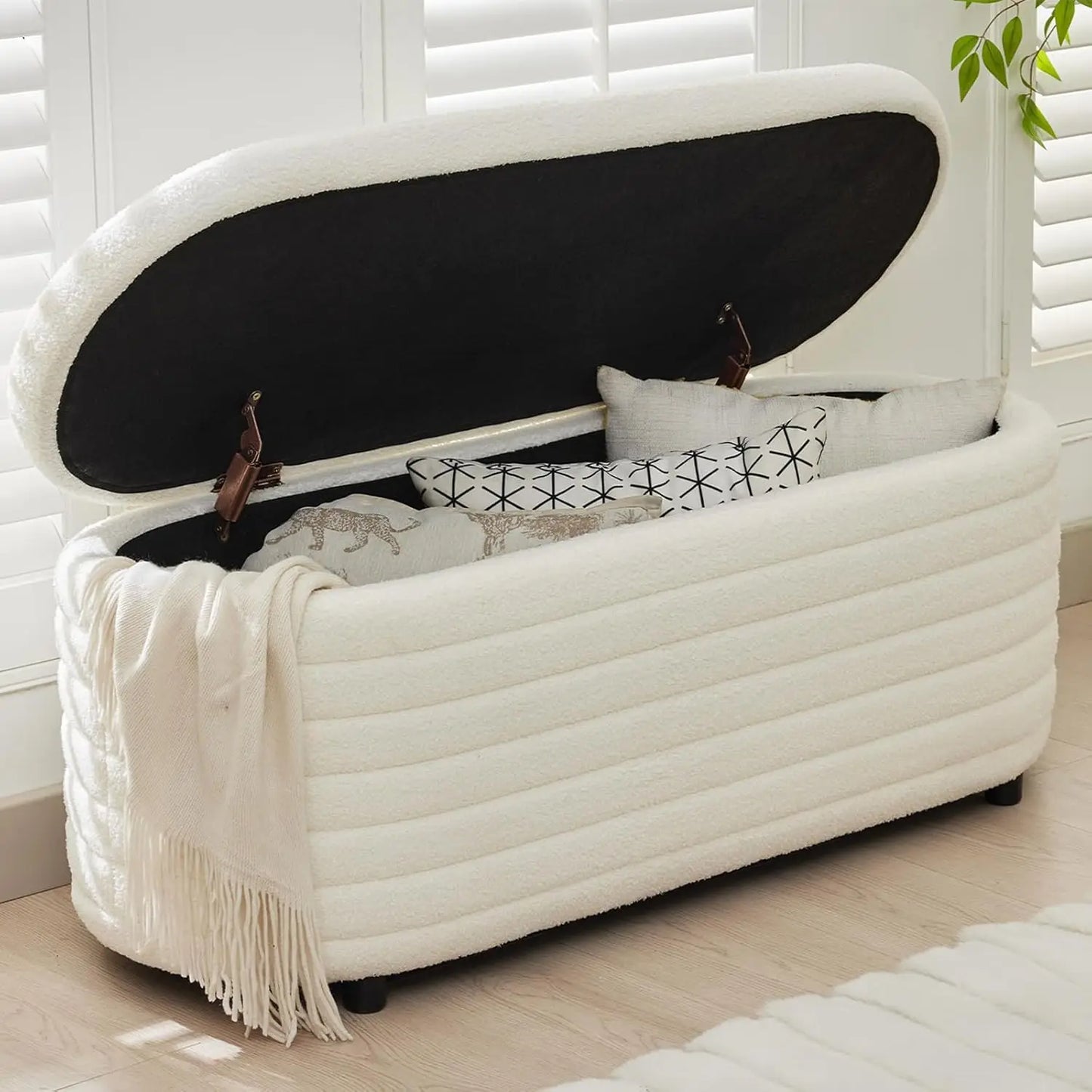XMSJH Storage Teddy Ottoman Bench Upholstered Fabric