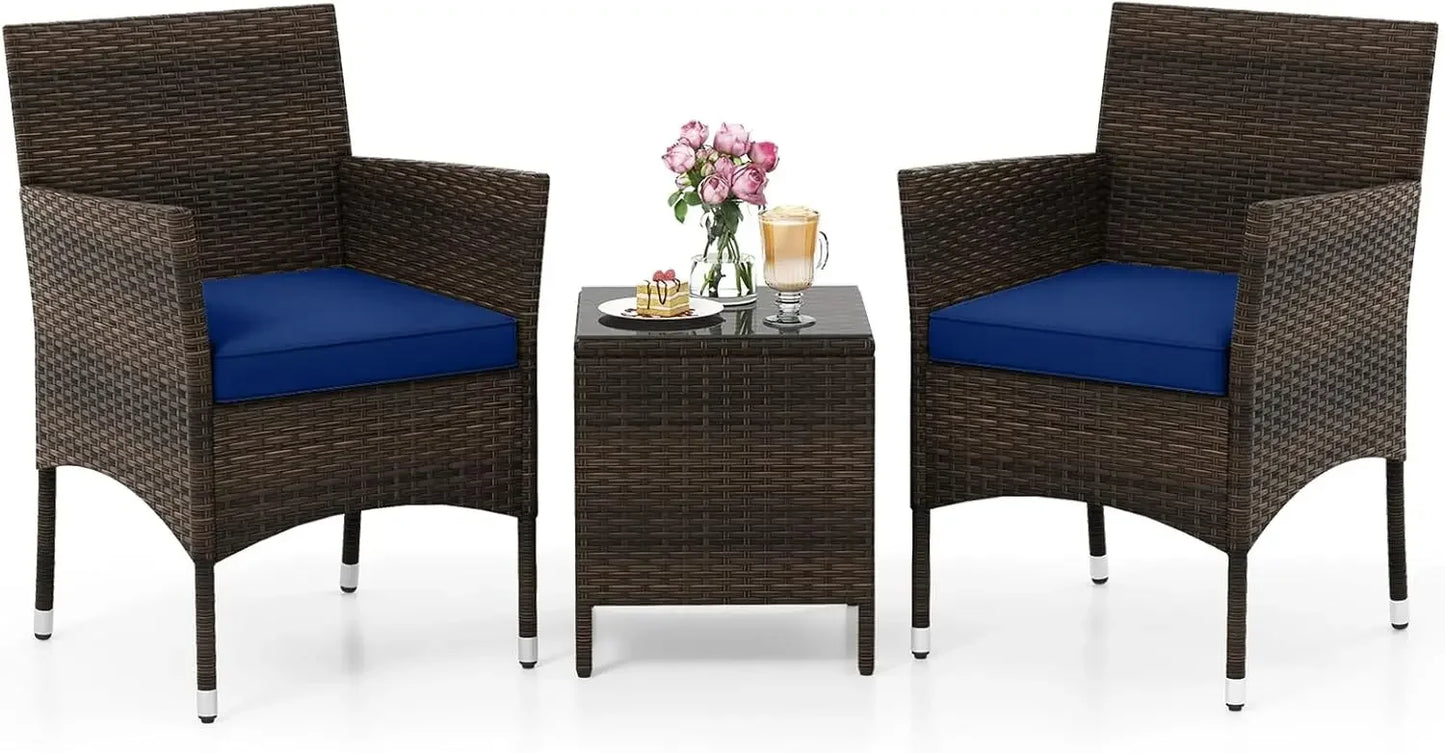 ANGDUO Outdoor Wicker Patio 3 Piece Bistro Set With Table