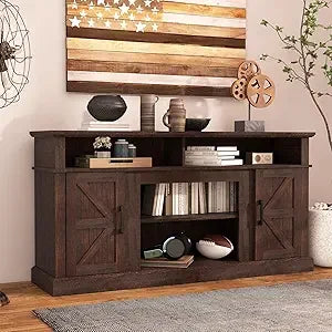 Fireplace TV Stand for TVs Up to 65" with 23" Electric Fireplace, Entertainment Center with Storage Cabinet and Open Shelves, Me