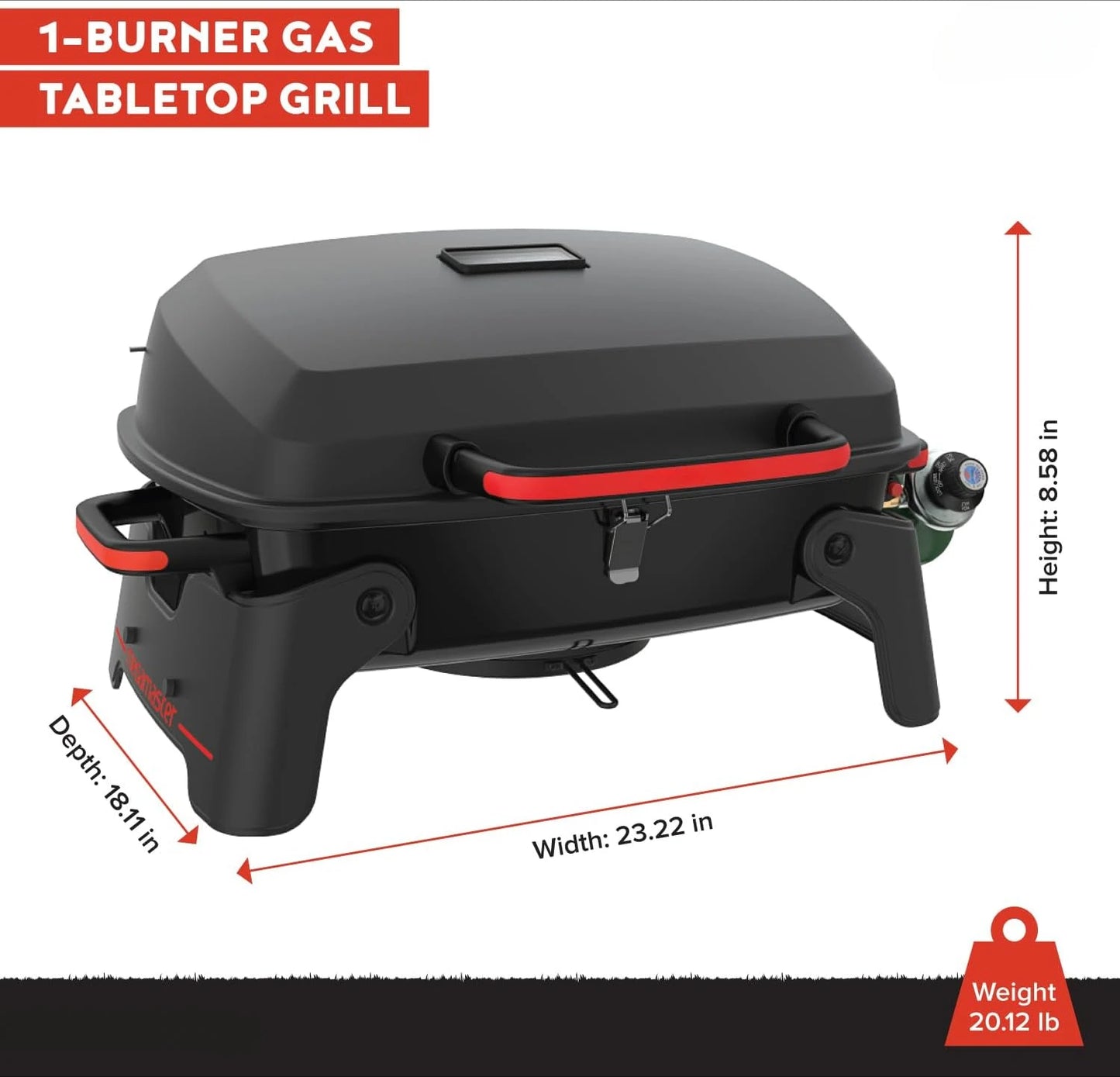 Megamaster 820-0065C One Burner Portable Gas Grill for Camping Outdoor Cooking Patio Garden Barbecue with Two Foldable Legs Red and Black