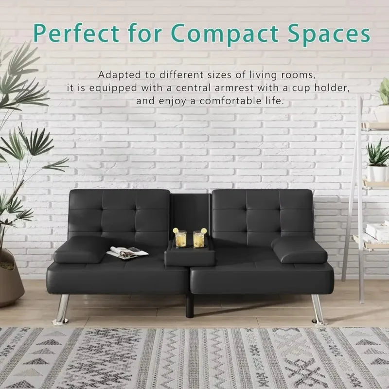 Hign Concerned Convertible Futon Sofa Bed With Cup Holders