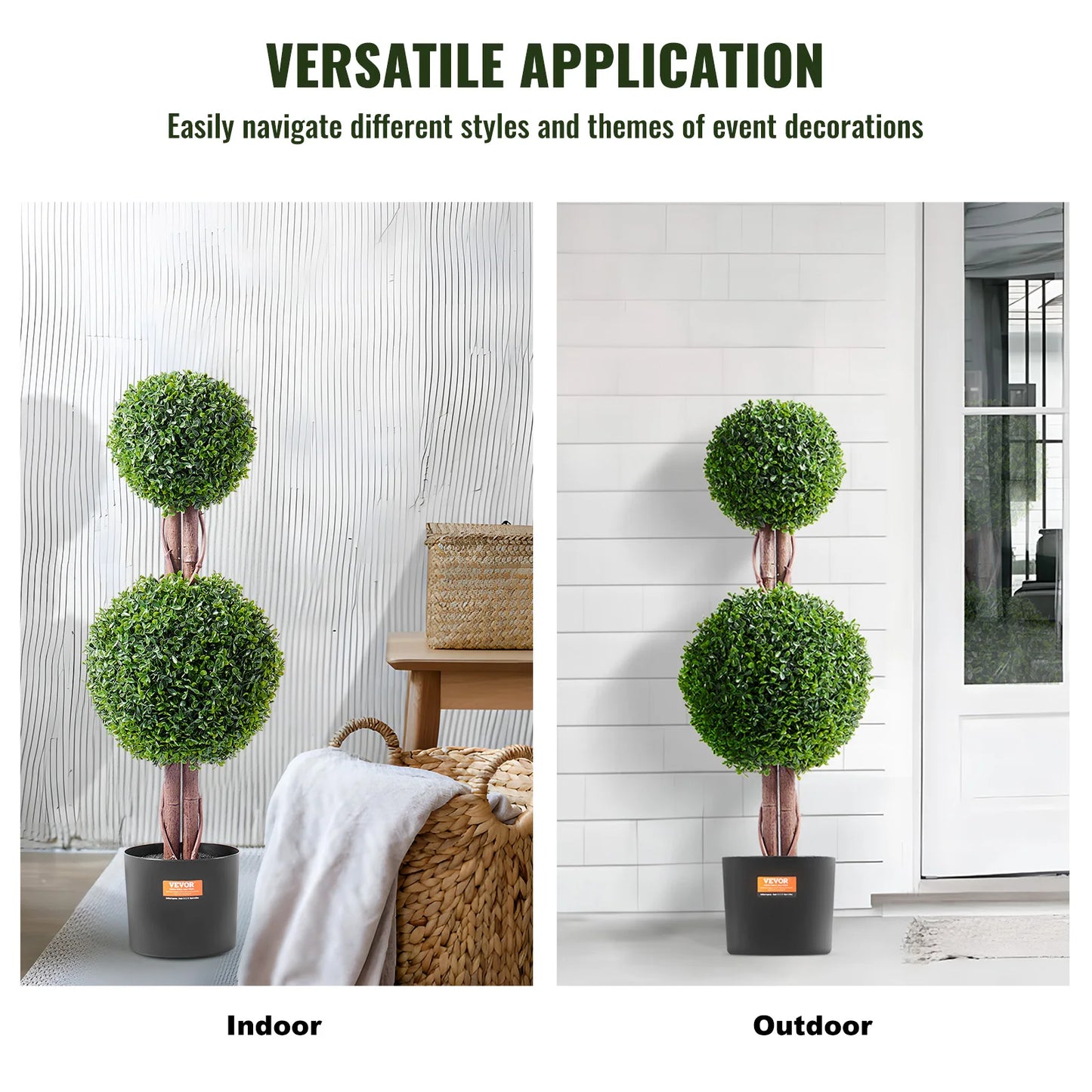 VEVOR Artificial Boxwood Topiary Tree Faux Plant with Extra Leaves Pot Small Decoration UV Rated Set for Home Decor Indoor Outdoor