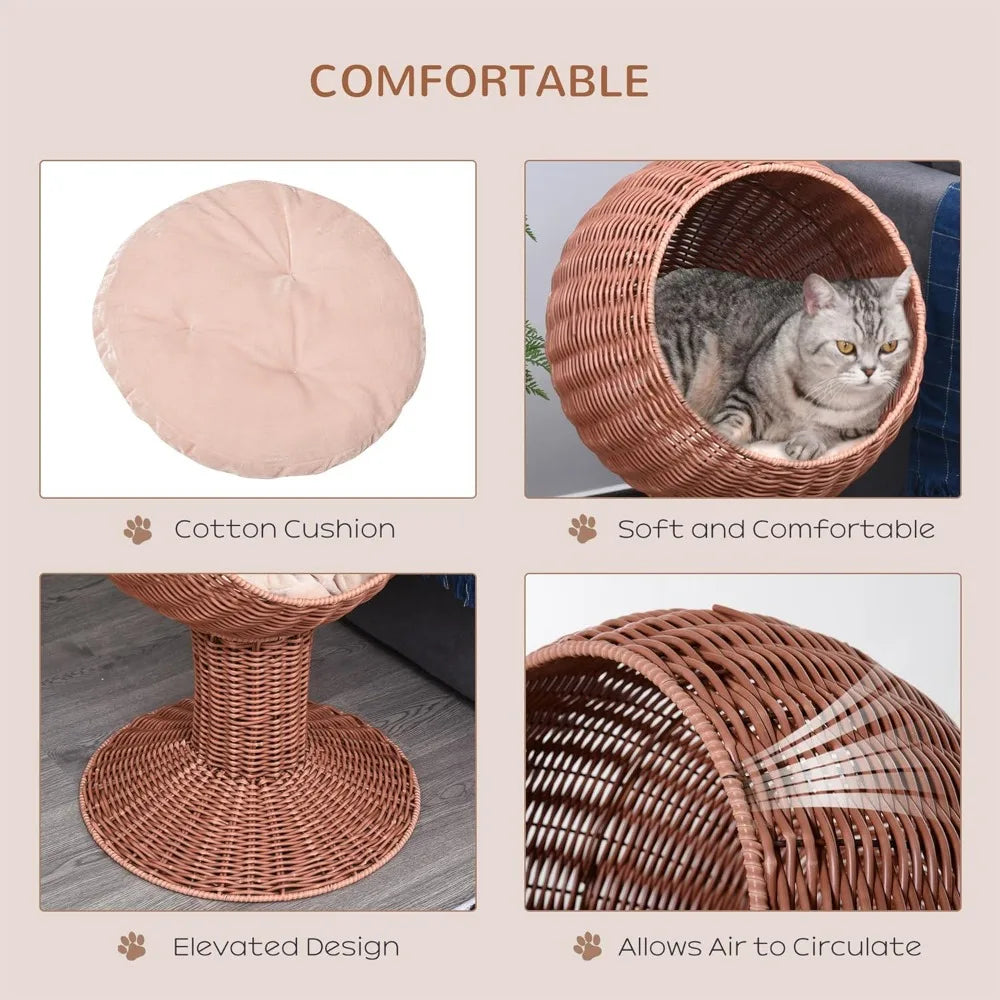HUANZHUANG Elevated Cat Bed With Rotatable Egg Chair Pod