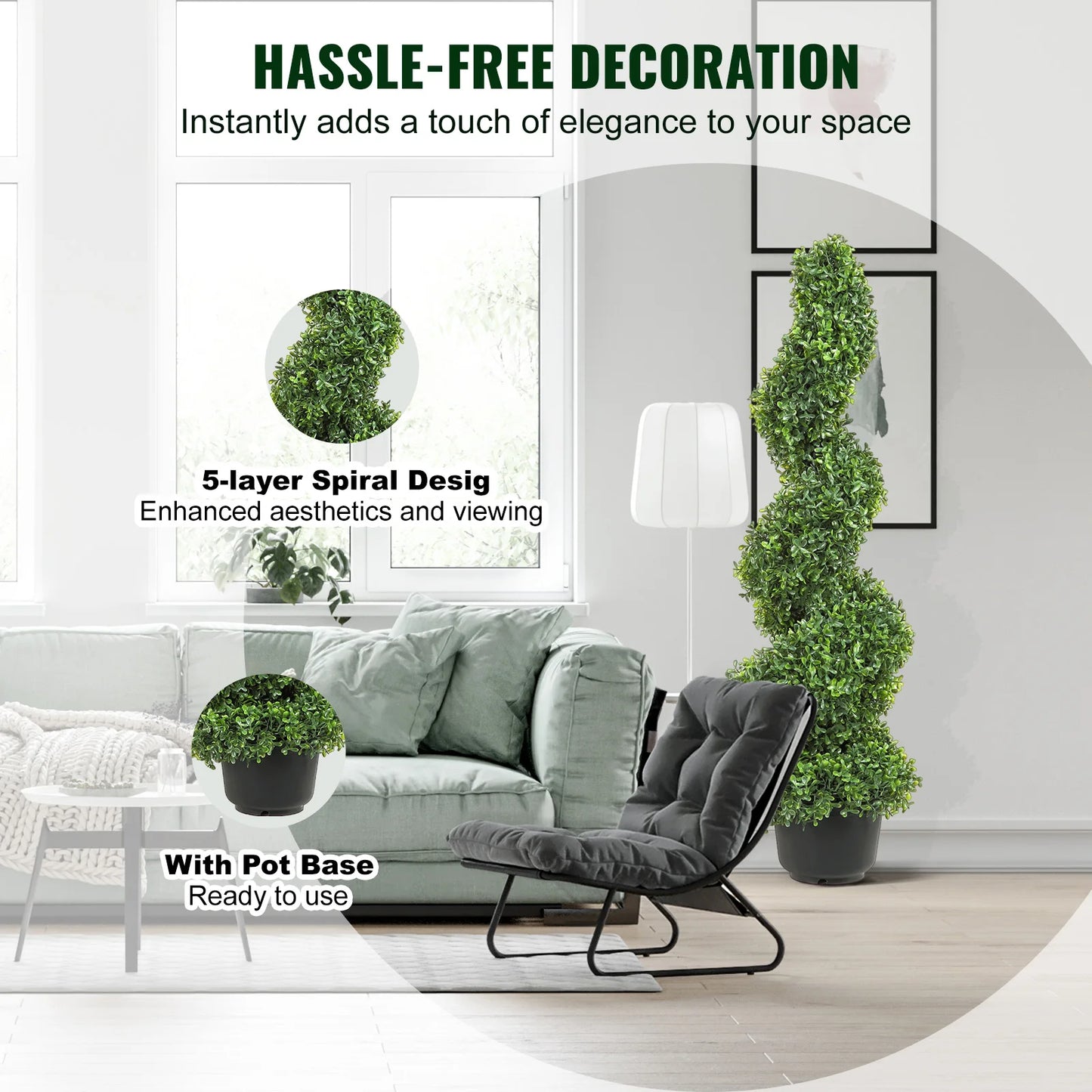 SucceBuy Artificial Boxwood Tower Topiary Spiral Plant 24 Inch 36 Inch 48 Inch High Decorative Green Plastic PE Tree