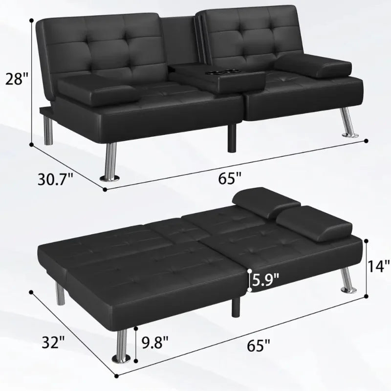 Hign Concerned Convertible Futon Sofa Bed With Cup Holders