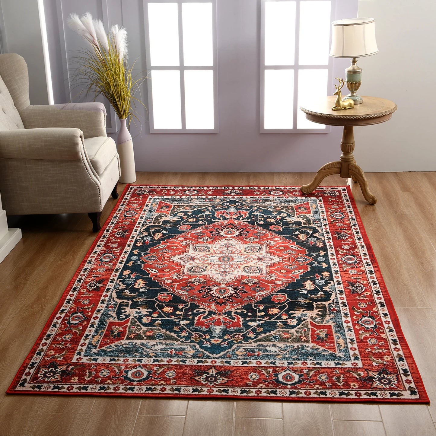 Boho Vintage Washable Bedroom Rug, Soft Accent Rugs for Living Room Dining Room, Non-Slip Non-Shedding Low-Pile Entryway Rug