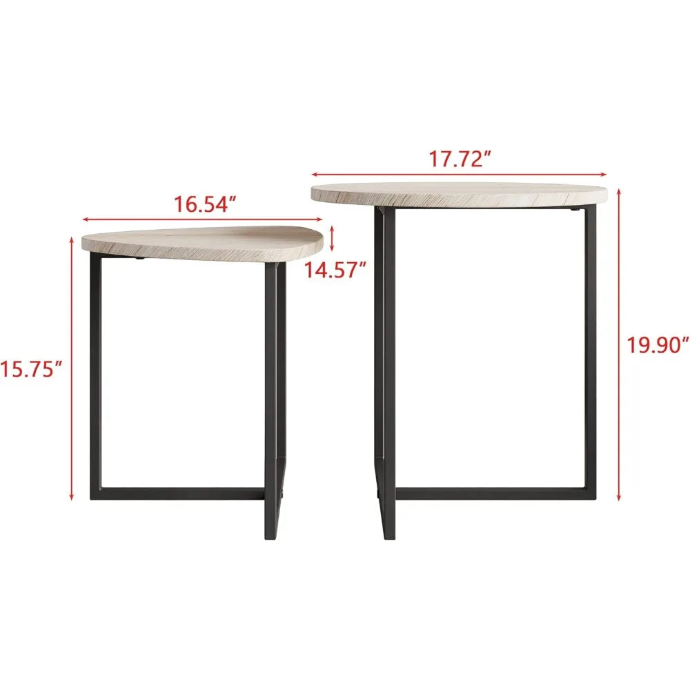 Round Coffee Table Set of 2 End Tables for Living Room Black Small Coffee Table Metal Frame and Wood Look Sturdy