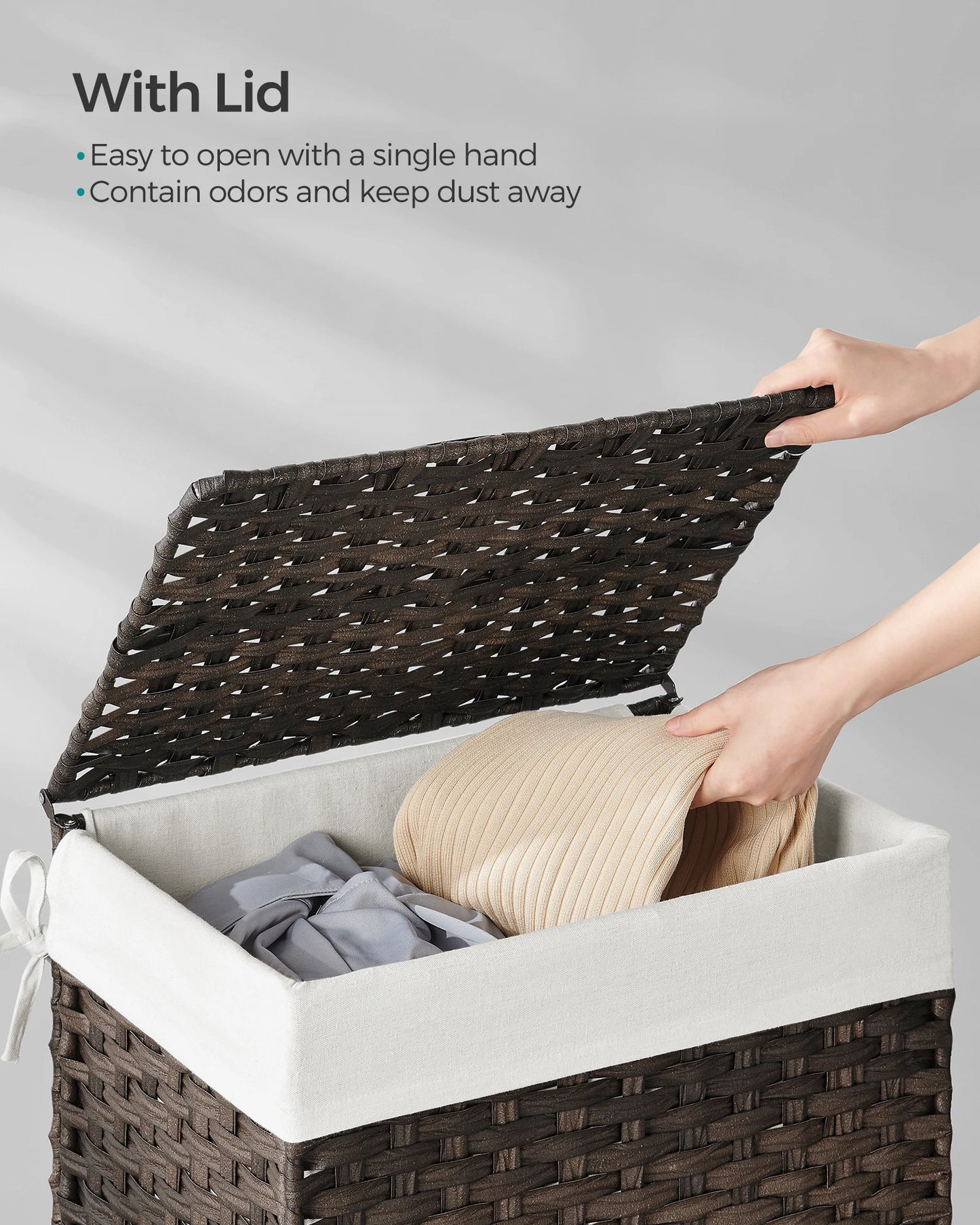 SONGMICS Laundry Hamper With Lid Synthetic Rattan Foldable
