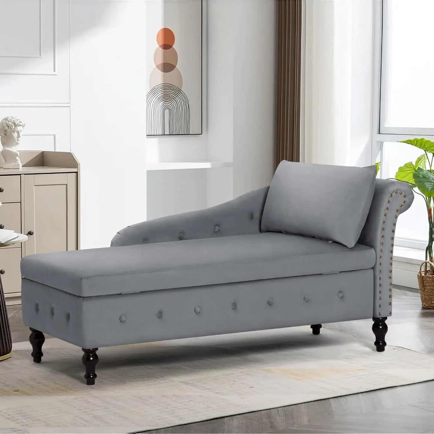 HUANZHUANG Button Tufted Velvet Chaise Lounge With Storage
