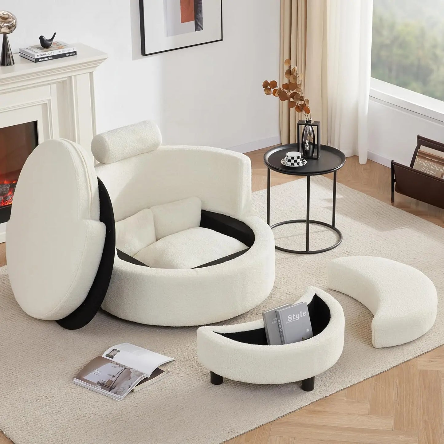 HUANZHUANG Swivel Barrel Chair With Storage And Pillows
