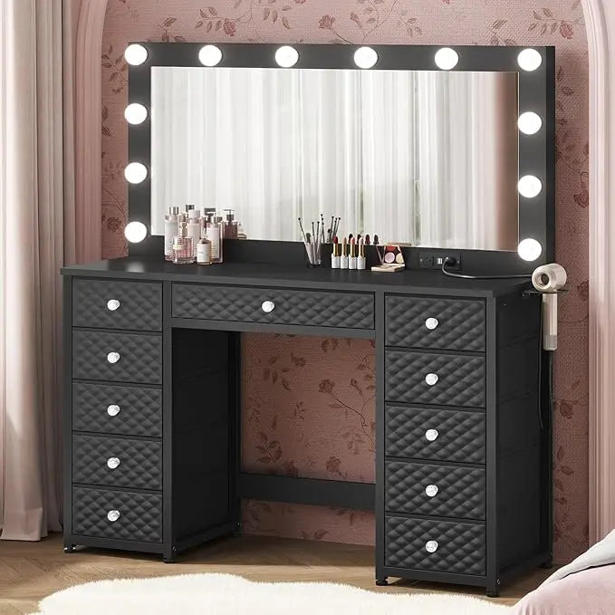 XMSJ Makeup Vanity Desk With Mirror And Power Strip