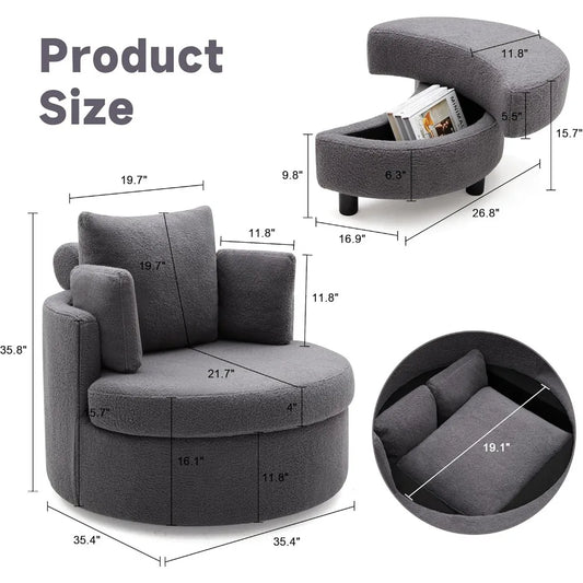 HUANZHUANG Swivel Barrel Chair With Storage And Pillows