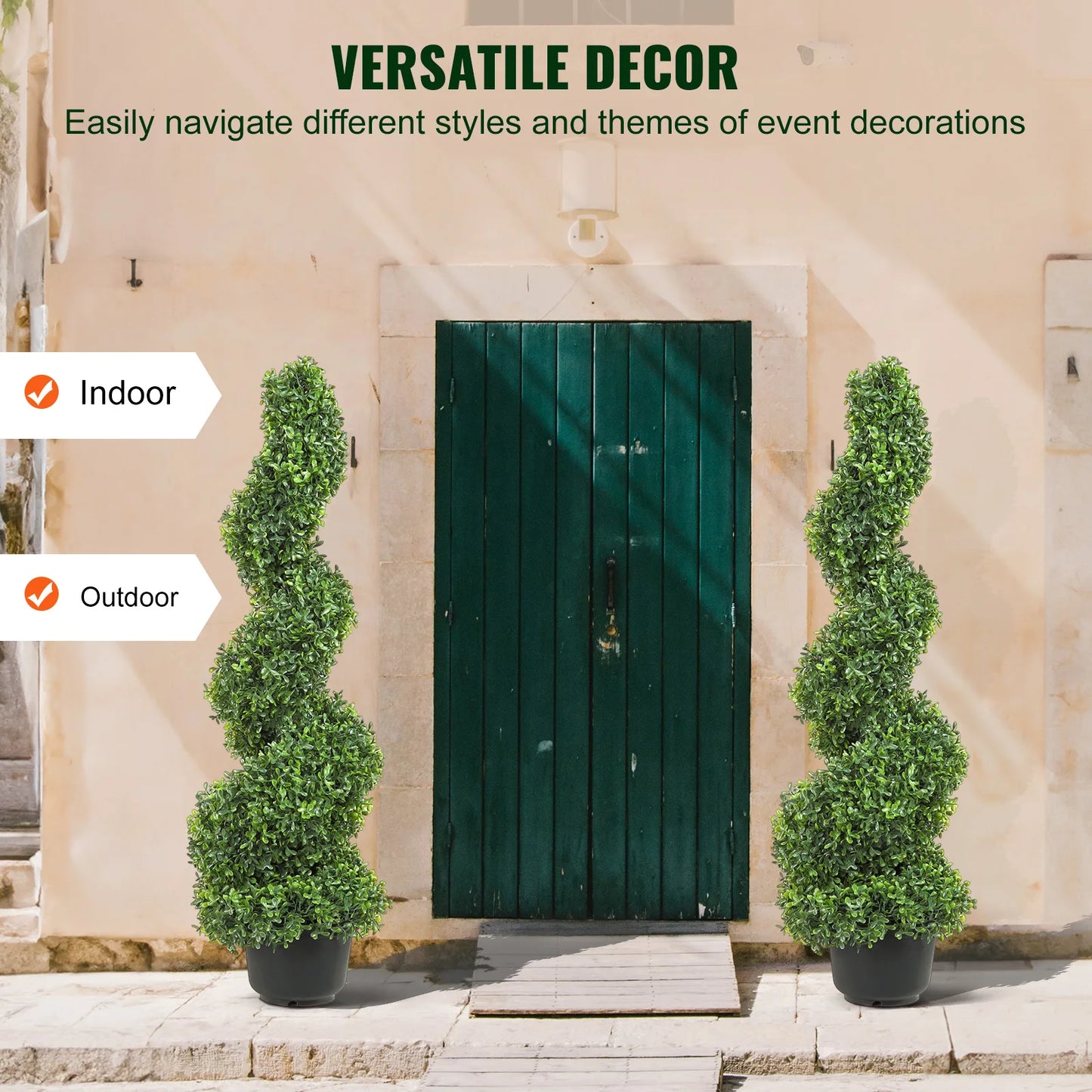 SucceBuy Artificial Boxwood Tower Topiary Spiral Plant 24 Inch 36 Inch 48 Inch High Decorative Green Plastic PE Tree