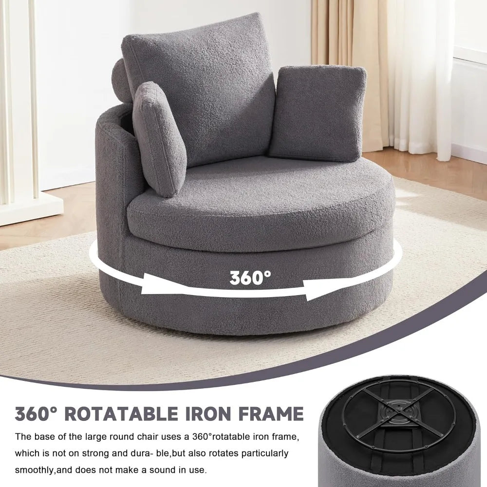 HUANZHUANG Swivel Barrel Chair With Storage And Pillows