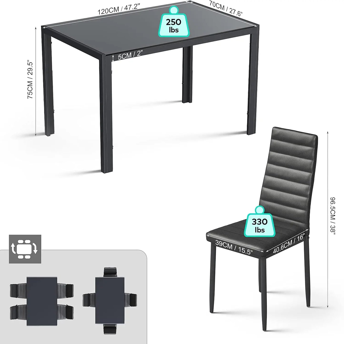 XMSJH Modern Glass Dining Table Set With PU Chairs Comfort